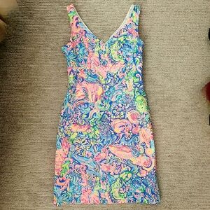 Lilly Pulitzer Neon Floral V-Neck Sleeveless Midi Dress
